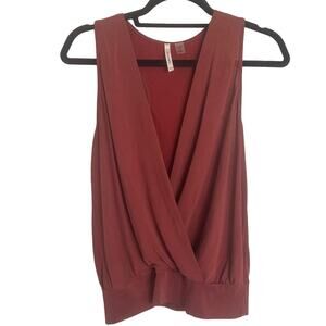 Solemio Womens Wrap Tank Top Sleeveless Stretch V-Neck Blouse Red S NWOT